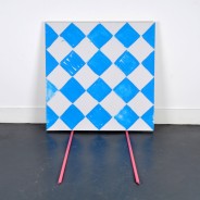 acrylic and pencil on canvas with acrylic on primed wooden sticks, dimensions variable, 2013